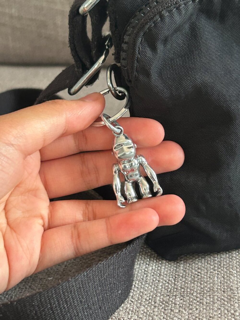 Kipling Black Nylon Crossbody Shoulder Bag Silver-Tone Monkey Keychain *Stains* - Picture 7 of 13